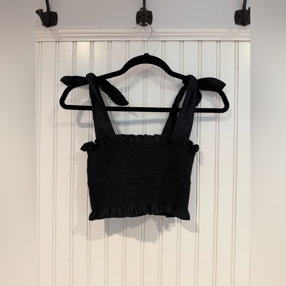 Capulet Black Smocked Tie Front Crop Top